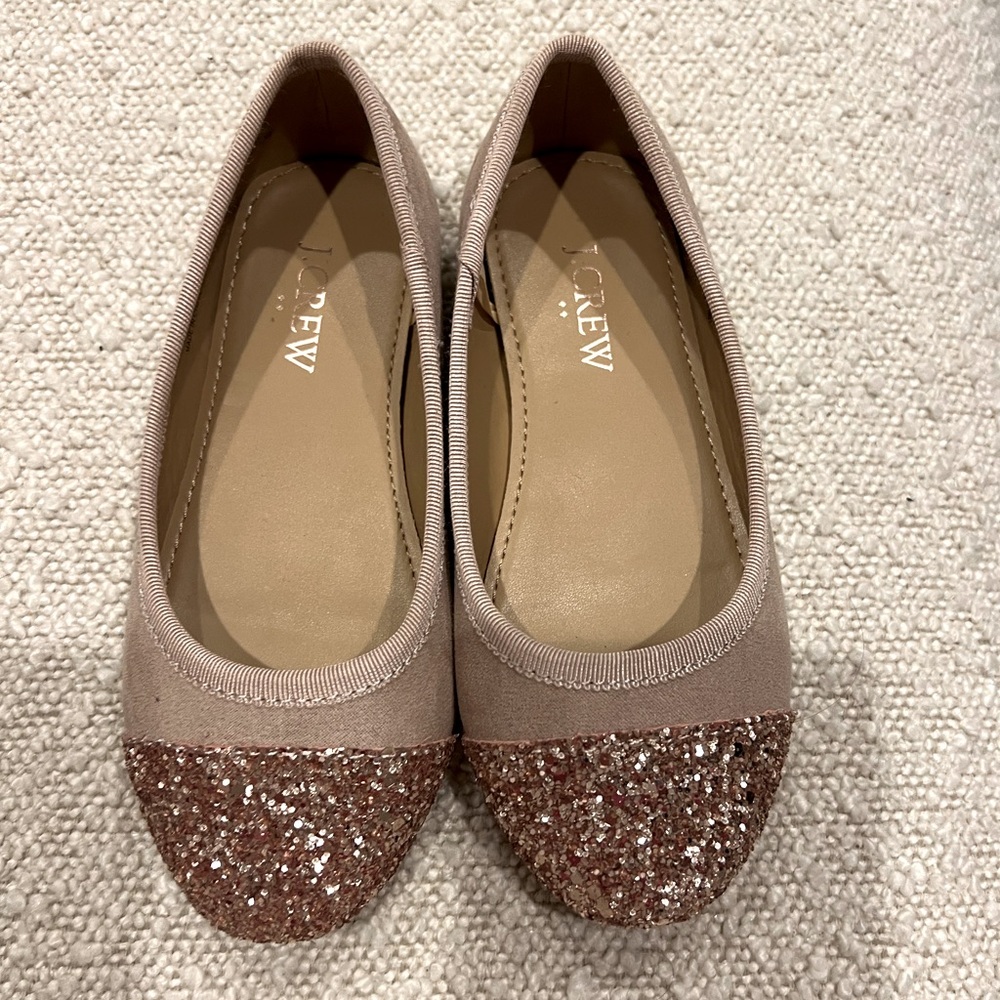 Crewcuts by J.Crew Little Girls Glitter Cap-toe Ballet Flats in Rose Gold Sz 10
